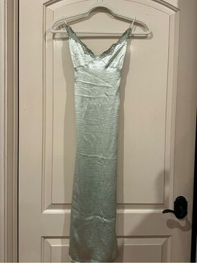 Urban Outfitters Silky Lace-Trim Green Slip Dress